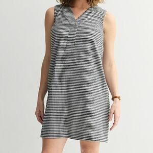 Cottagecore Black &‎ White Plaid Gingham Shift Dress Boho